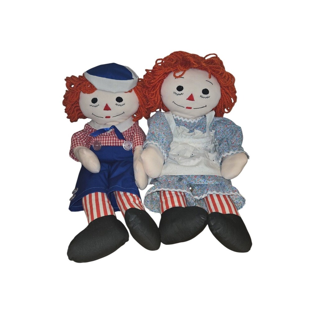 Raggedy Ann And Andy Matching Pair Vintage Handmade Dolls 25” vtg